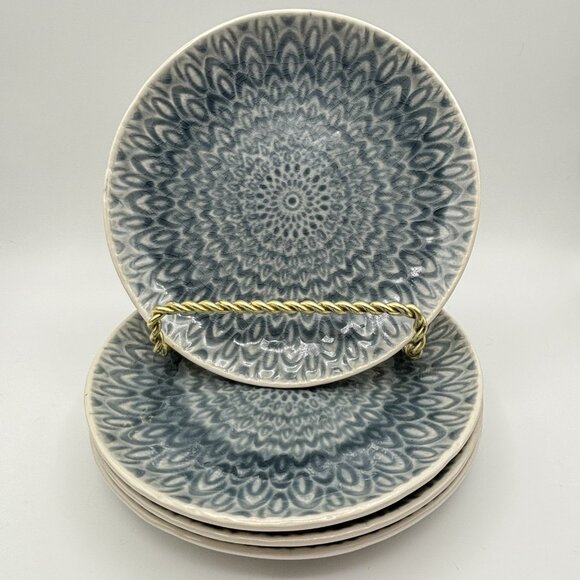 Euro Ceramica Peacock Crackle Pattern Salad Dessert Plate Periwinkle Blue 4 Set - Picture 1 of 16